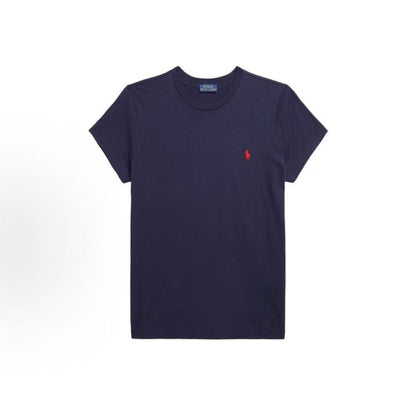 Ralph Lauren Printed Solid Color Round-neck Short-sleeved SS23 T-shirt for Women - Navy Blue