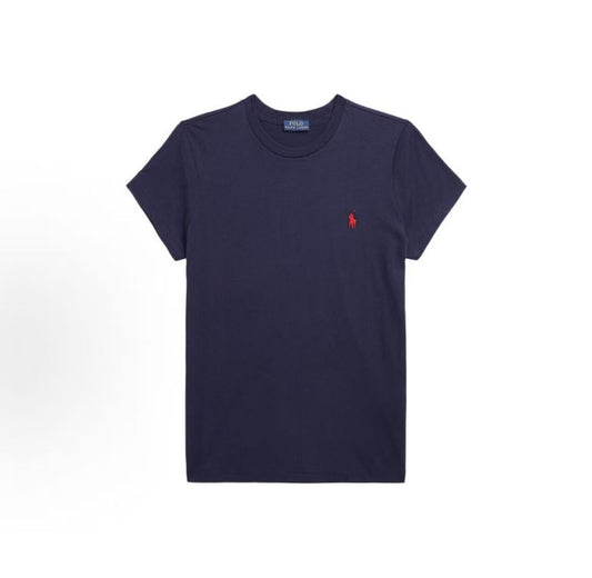 Ralph Lauren Printed Solid Color Round-neck Short-sleeved SS23 T-shirt for Women - Navy Blue