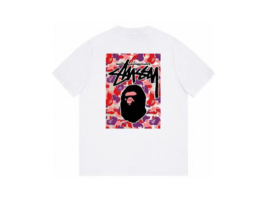STUSSY x BAPE LOGO TEE WHITE