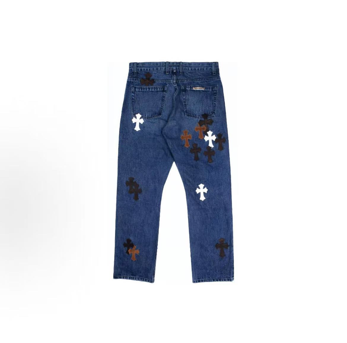 Chrome Hearts SS23 Cross-strap Cuffed Jeans - Denim Pants - Men's Style - Dark Blue