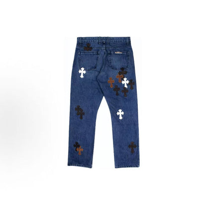 Chrome Hearts SS23 Cross-strap Cuffed Jeans - Denim Pants - Men's Style - Dark Blue
