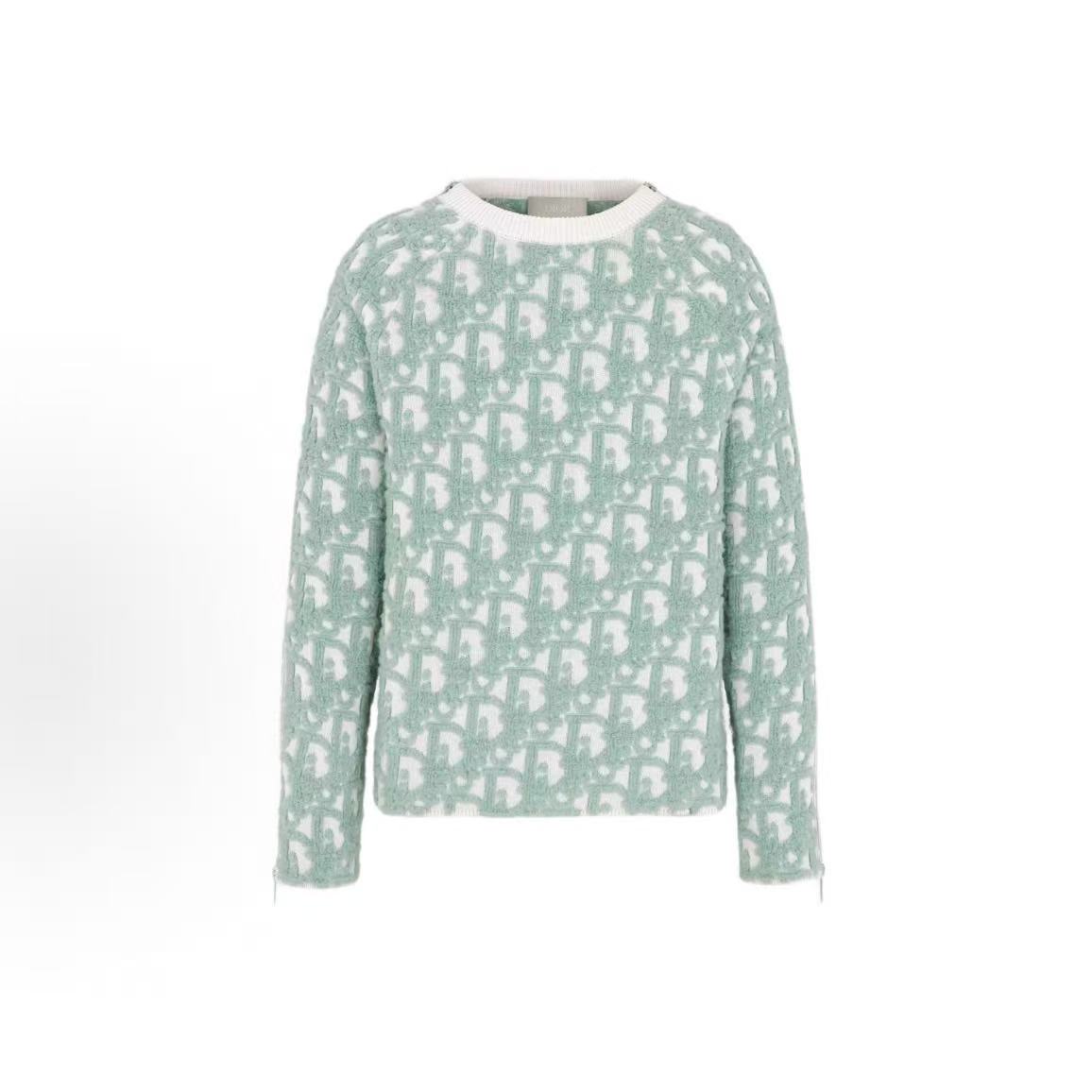 DIOR (Dior) FW24 Letter Logo Printed Round-neck Long-sleeved Knit Shirt for Men in Light Green