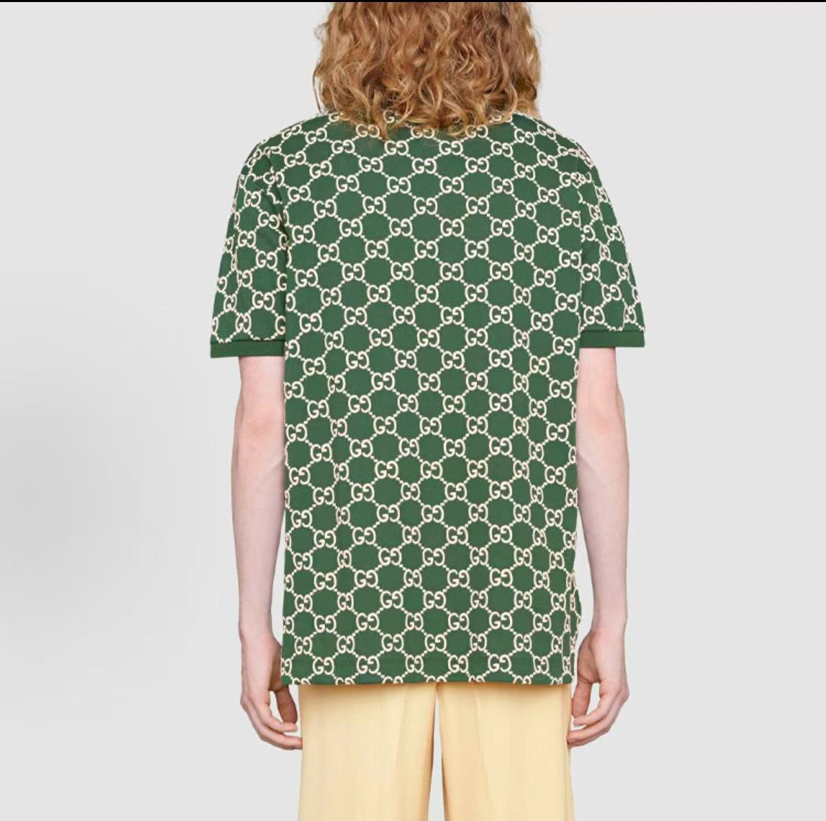 GUCCI Polo shirt with GG pattern embroidered elastic short sleeves for men, in green color.