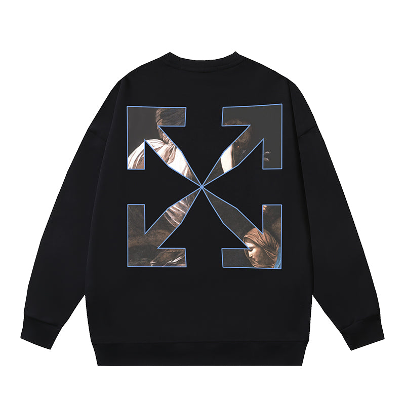 OFF WHITE CARAVAGGIO ANGEL ARROW CREW NECK HOODIE BLACK