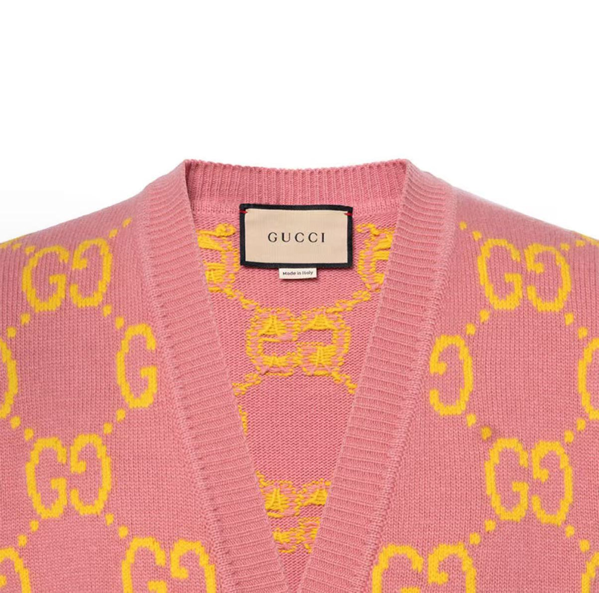 GUCCI Gucci Double GV Collar Wool Sweater Men's Style Pink