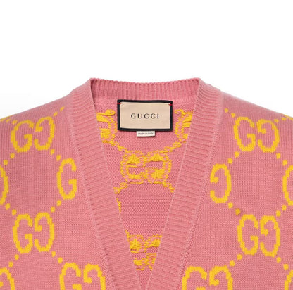 GUCCI Gucci Double GV Collar Wool Sweater Men's Style Pink