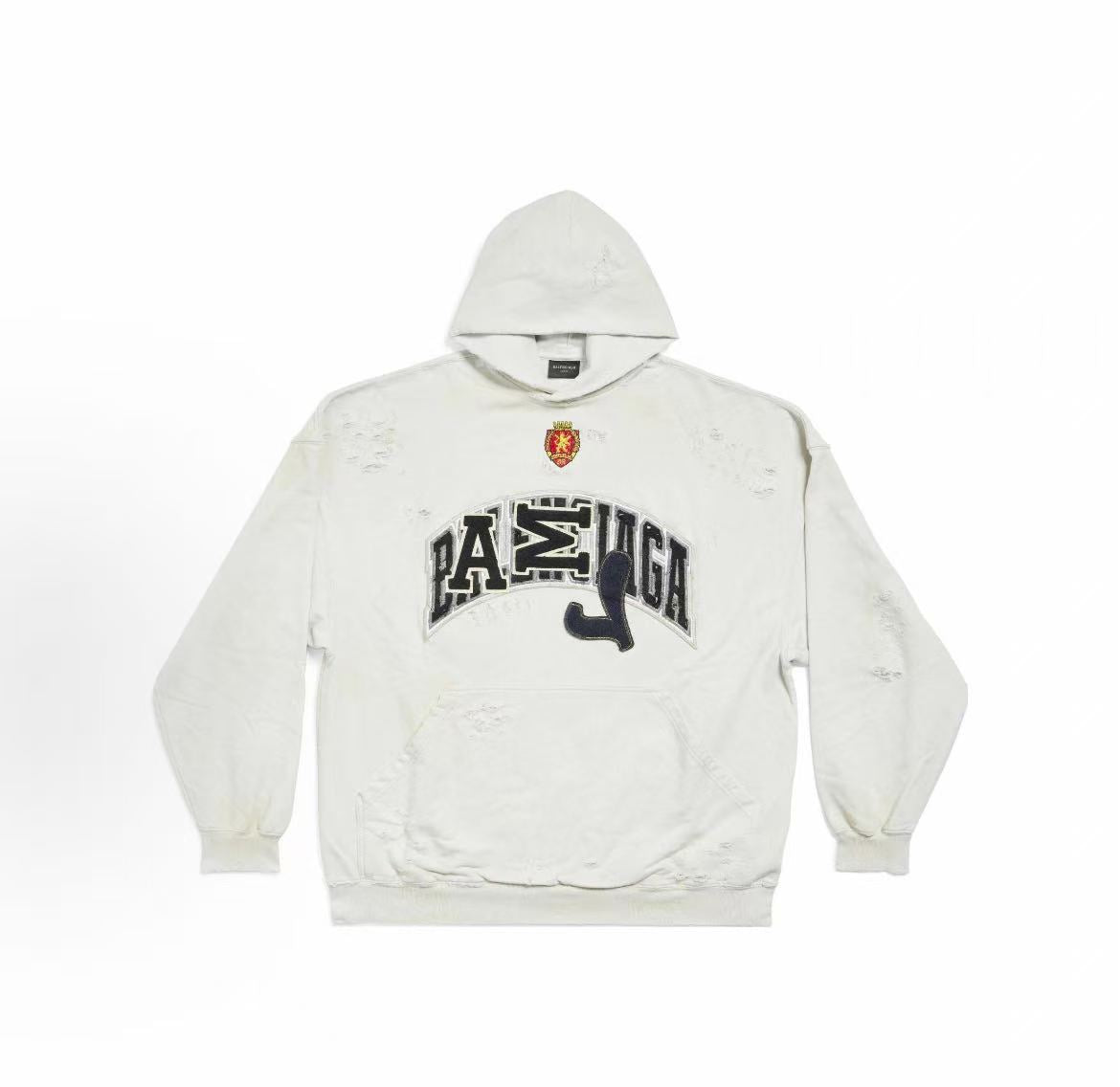Balenciaga letter print pullover with hood and long sleeves. Regular fit. Men's and women's versions are the same. White.