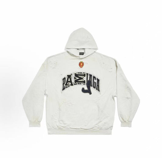 Balenciaga letter print pullover with hood and long sleeves. Regular fit. Men's and women's versions are the same. White.