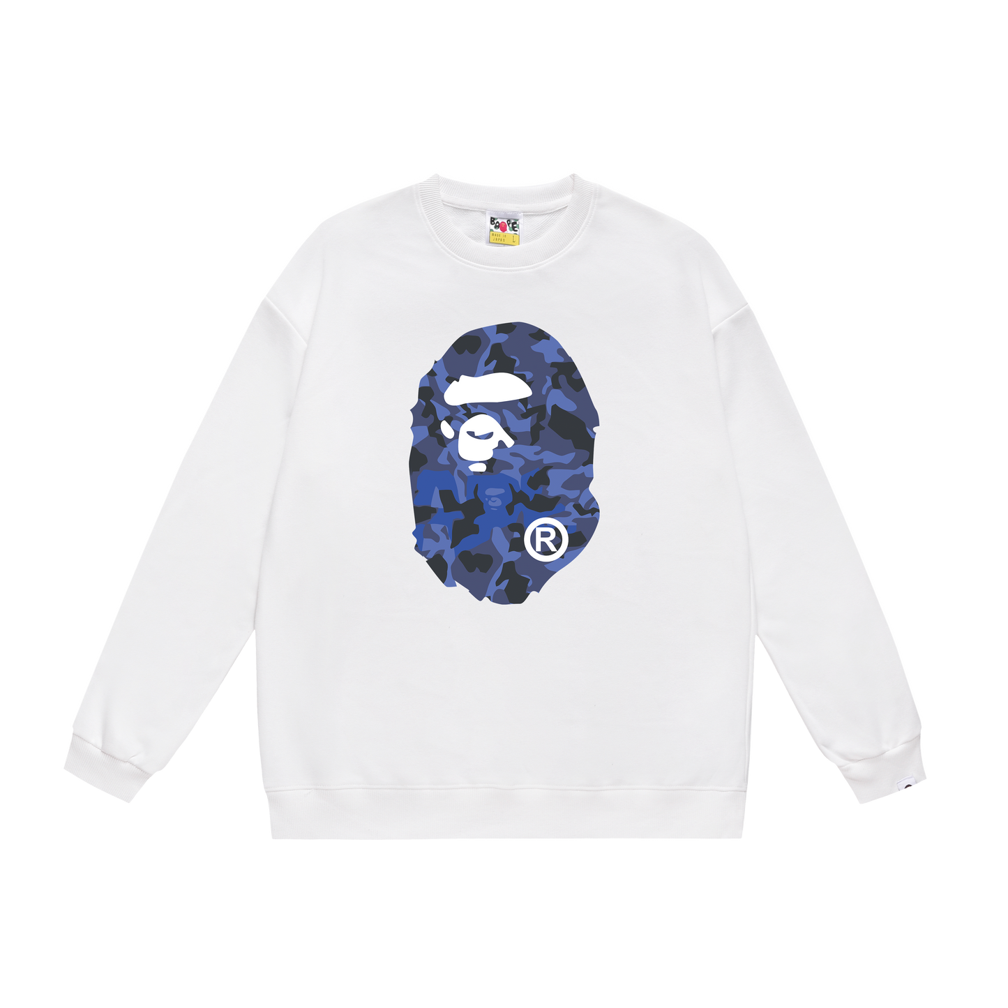 A Bathing Ape Blue Ape Head Print Hoodie White