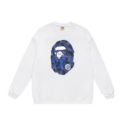 A Bathing Ape Blue Ape Head Print Hoodie White