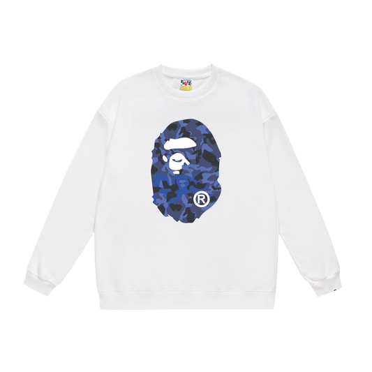 A Bathing Ape Blue Ape Head Print Hoodie White