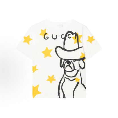 GUCCI T-shirt, Spring/Summer 2026 Early Spring Vacation Collection, Printed Cotton Short-Sleeved Round Neck, Children's Size