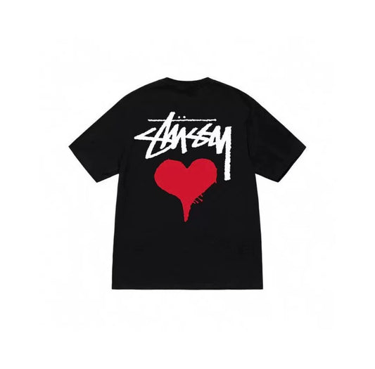 STUSSY HEARTS LOGO TEE BLACK