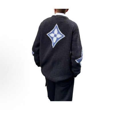 LOUIS VUITTON SKI Winter 24 Collection Solid Color Letter Print Round-neck Long-sleeve Sweater for Men, Dark Gray