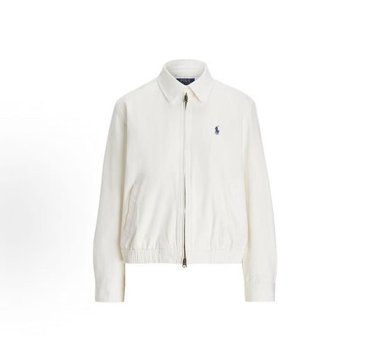 Ralph Lauren Solid-color Small Spikes Embroidered Collar Zip Long-Sleeved Jacket Coat for Women - White