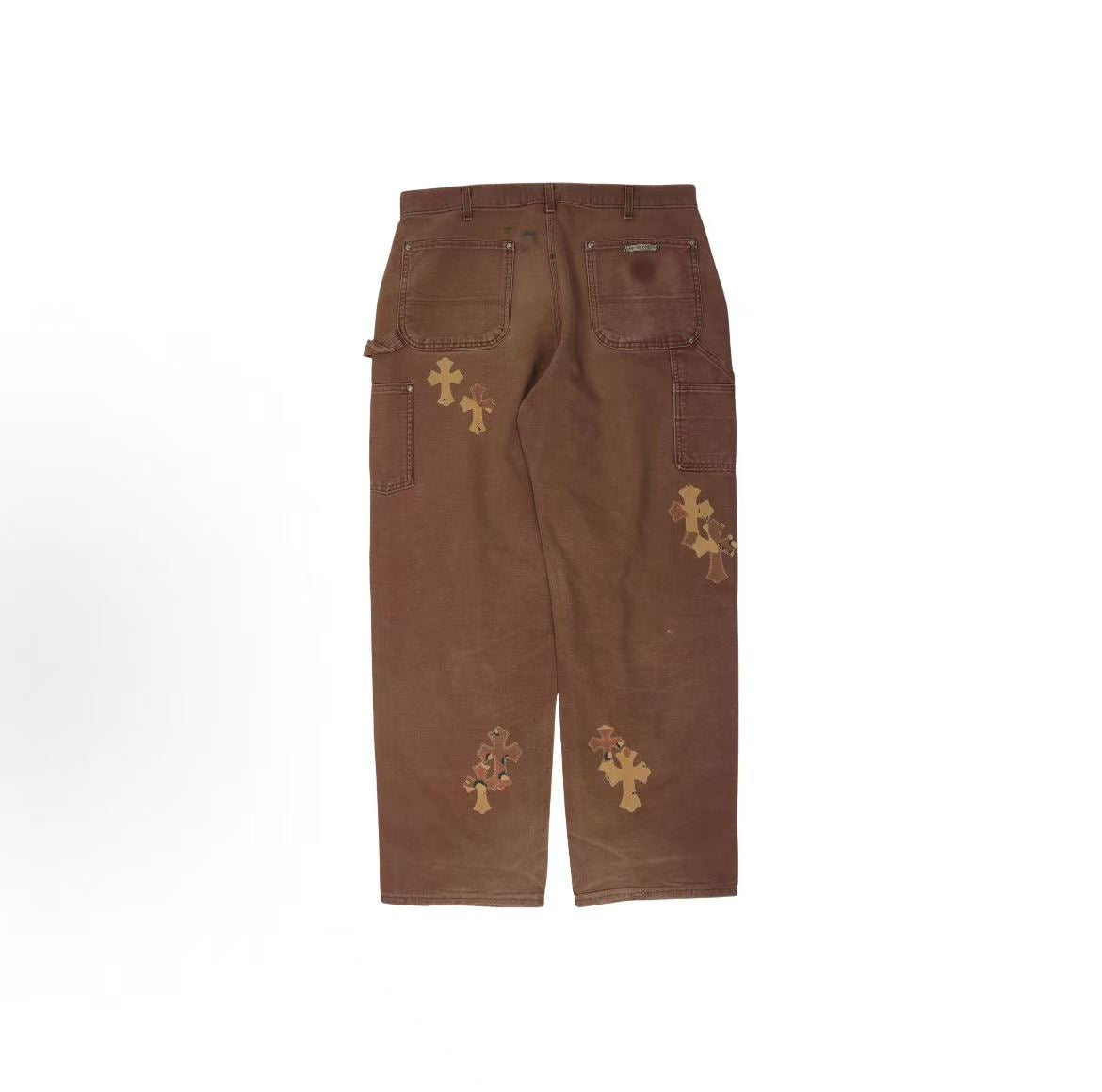 Chrome Hearts Matty Boy series washed vintage print cross denim pants - for both men and women, the same style.