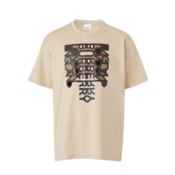 BURBERRY LOGO PRINT COTTON OVERSIZE T-SHIRT – IN SOFT FAWN – BRS006