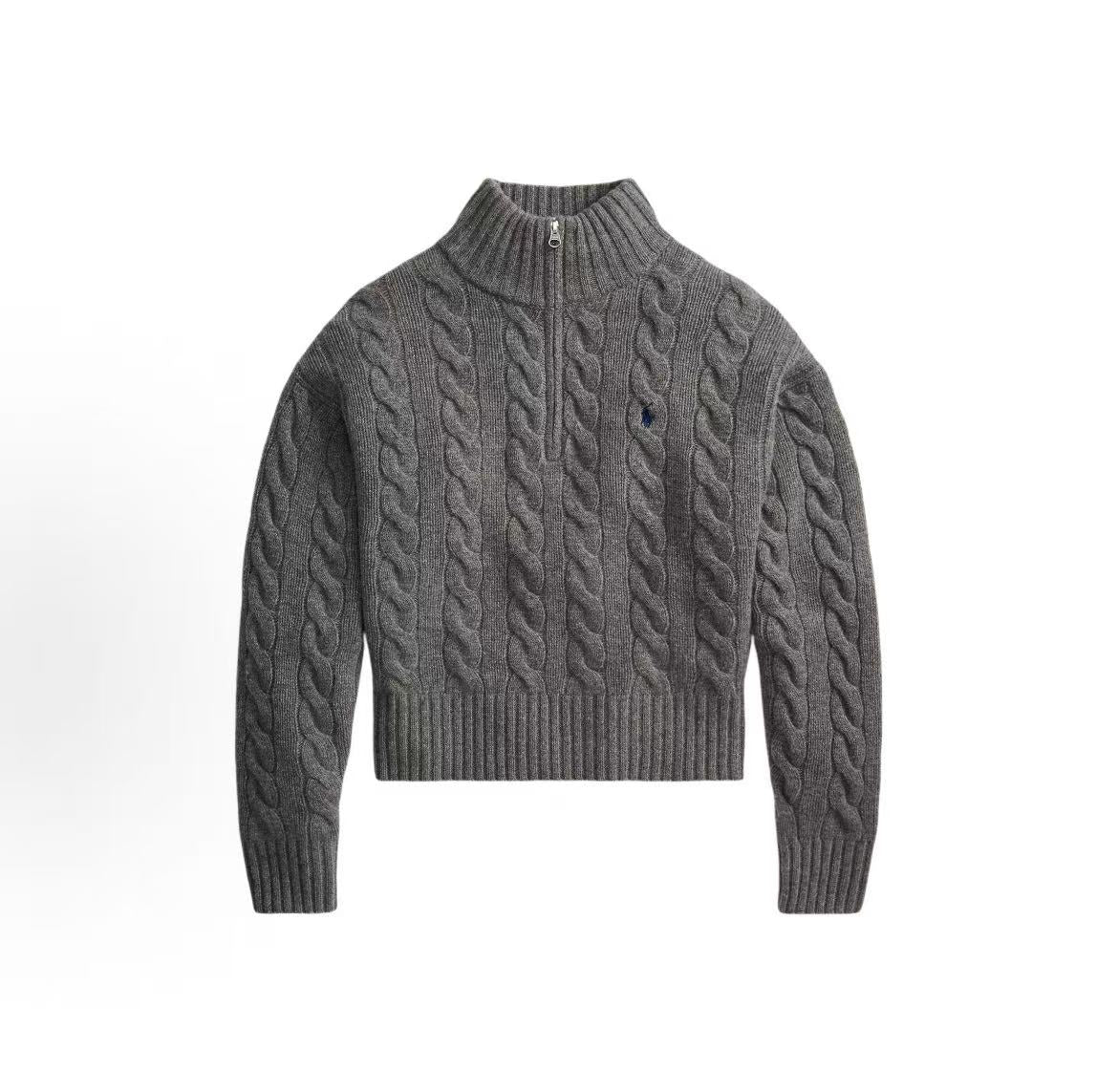 Ralph Lauren Logo Embroidered Plaid Knit High-neck Long-Sleeve Sweater Standard Fit Women's Style