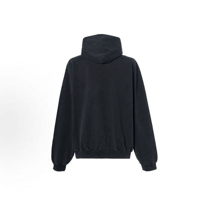 Balenciaga SS25 Solid-color Drop-shoulder Long-sleeved Hooded Zip-Up Sweater in Loose Fit for Men, in Black Color
