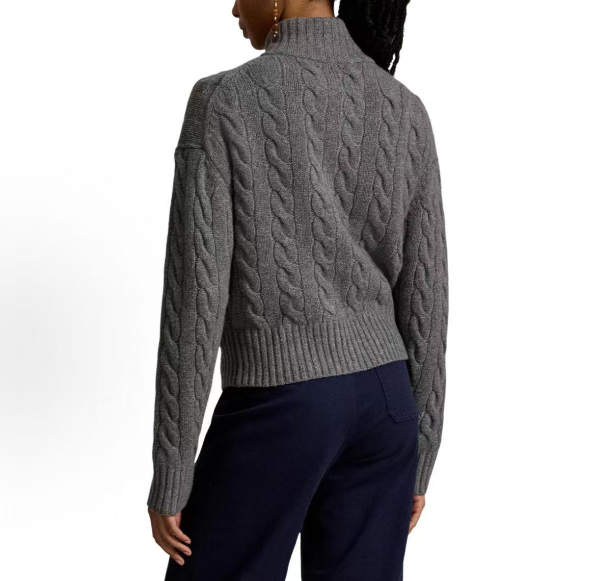 Ralph Lauren Logo Embroidered Plaid Knit High-neck Long-Sleeve Sweater Standard Fit Women's Style