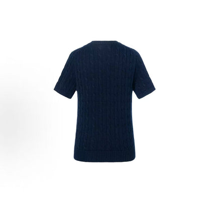 Ralph Lauren SS23 Little Spur Embroidery Pure Color Cotton Round-neck Pullover Short Sleeve Knit Shirt Standard Size Women's Blue