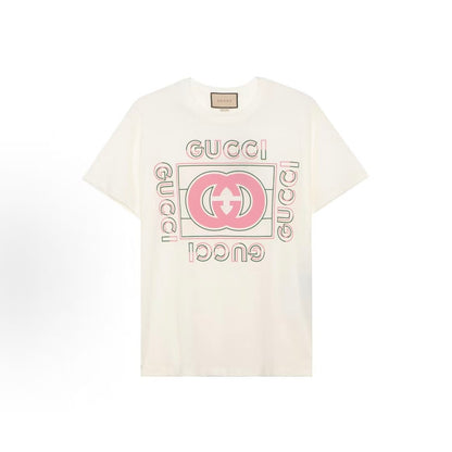 GUCCI 2022 Fall Logo Letter Print Round-neck Short-sleeved T-Shirt for Women, in Brown