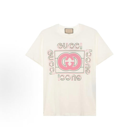 GUCCI 2022 Fall Logo Letter Print Round-neck Short-sleeved T-Shirt for Women, in Brown