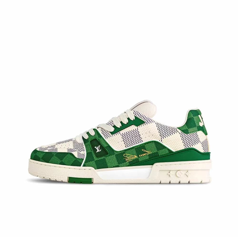 LOUIS VUITTON Trainer Leather fun color wear-resistant low-top board shoes white green unisex