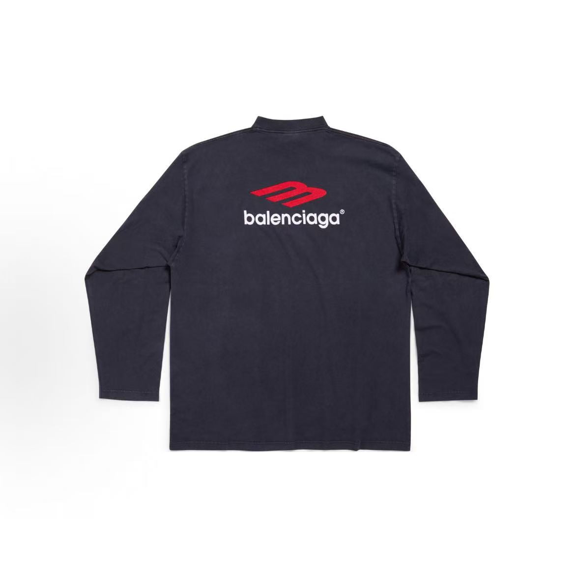 Balenciaga Logo letter print crew-neck long-sleeve T-shirt, loose fit, same style for both men and women, black color
