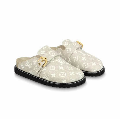 LOUIS VUITTON Cosy Comfort Denim flat top slippers women's gray
