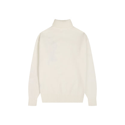 AMI Big Logo Turtleneck Sweater Cream