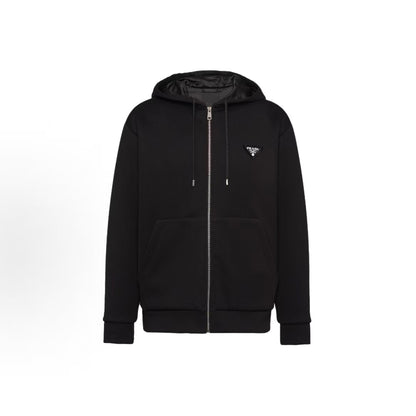 PRADA Prada FW23 Logo Letter Print Hooded Zip-Up Long-Sleeved Jacket for Men - Black
