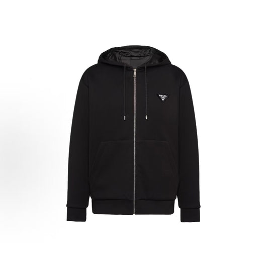 PRADA Prada FW23 Logo Letter Print Hooded Zip-Up Long-Sleeved Jacket for Men - Black