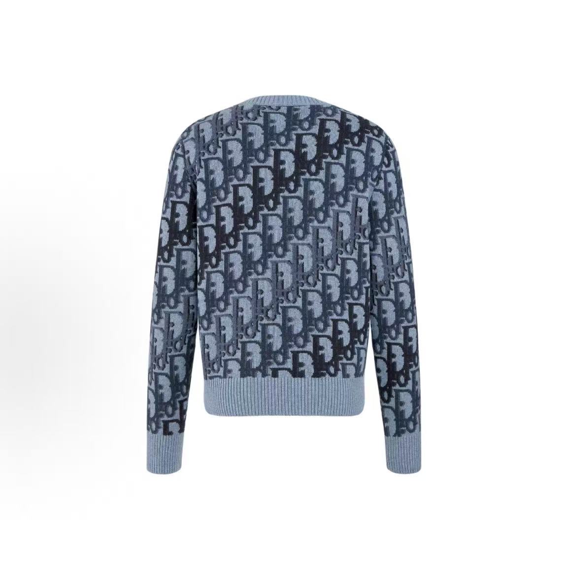 DIOR Men's SS26 Spring Essentials Collection Oblique Print Ribbed Long-Sleeve Crewneck Sweater