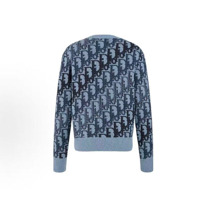 DIOR Men's SS26 Spring Essentials Collection Oblique Print Ribbed Long-Sleeve Crewneck Sweater