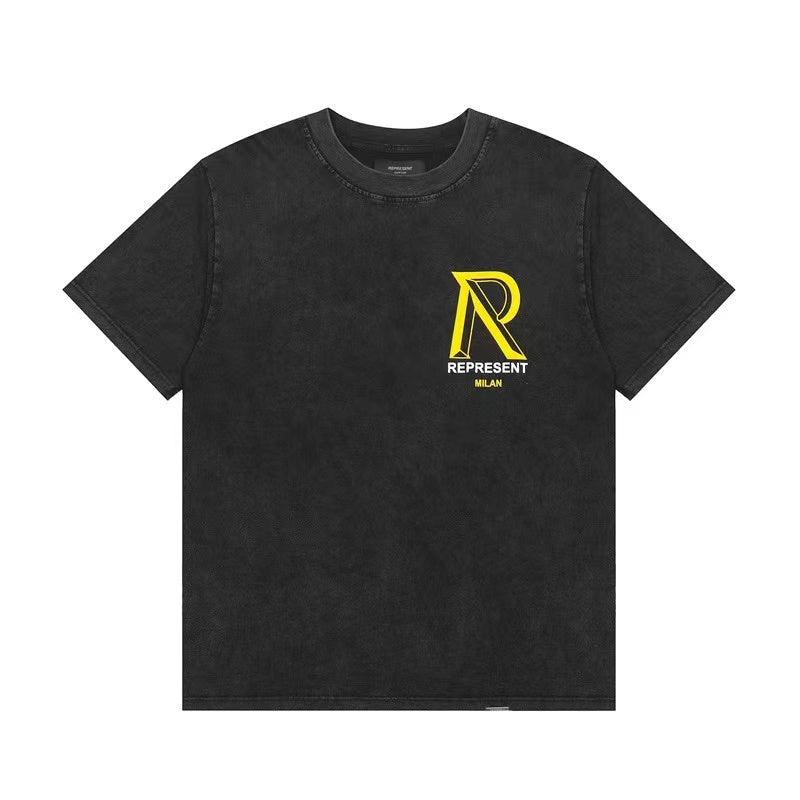REPRESENT R LOGO TEE BLACK/YELLOW