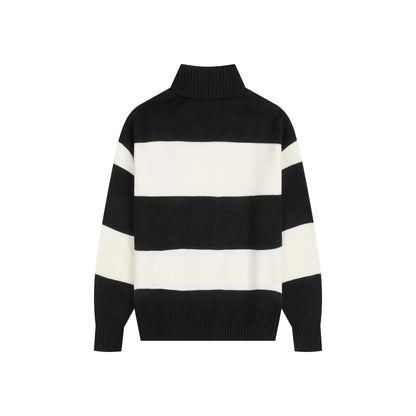 AMI Big Logo Turtleneck Stripe Sweater Cream/Black