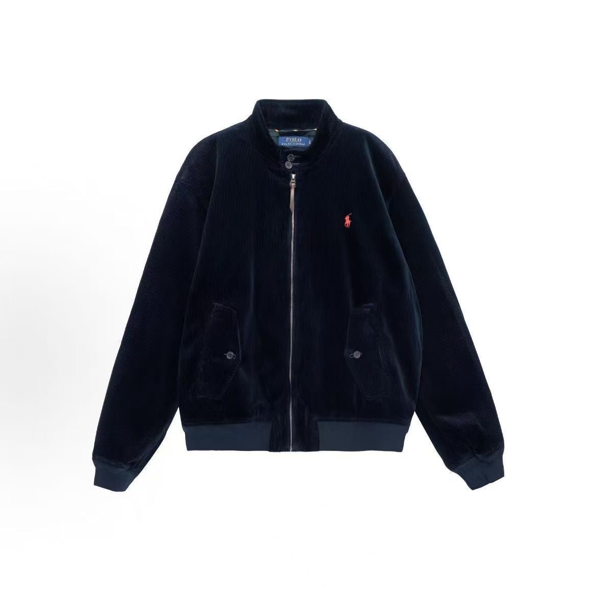 Ralph Lauren Small Spur Embroidered Solid Cotton Long-Sleeved Zip-Up Jacket for Men - Aviation Navy Blue