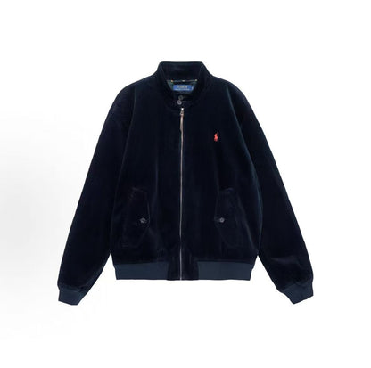 Ralph Lauren Small Spur Embroidered Solid Cotton Long-Sleeved Zip-Up Jacket for Men - Aviation Navy Blue
