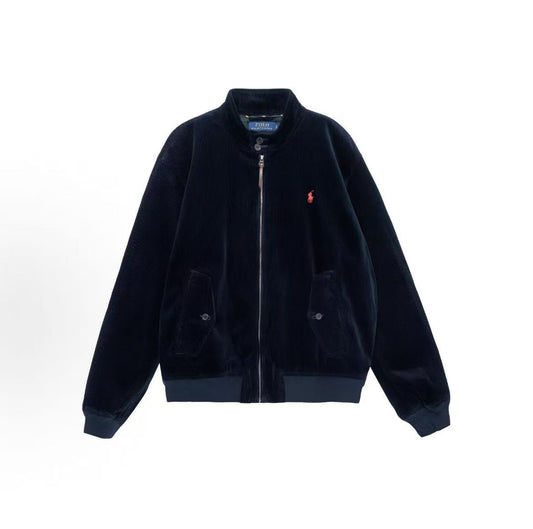 Ralph Lauren Small Spur Embroidered Solid Cotton Long-Sleeved Zip-Up Jacket for Men - Aviation Navy Blue