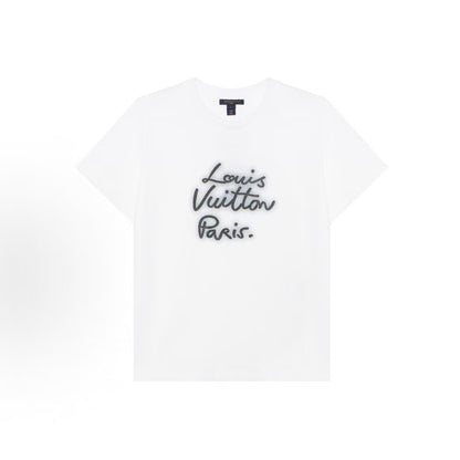 LOUIS VUITTON SS25 Neon Logo Round-neck Short-sleeved T-Shirt for Women - White - Classic Straight Fit Design