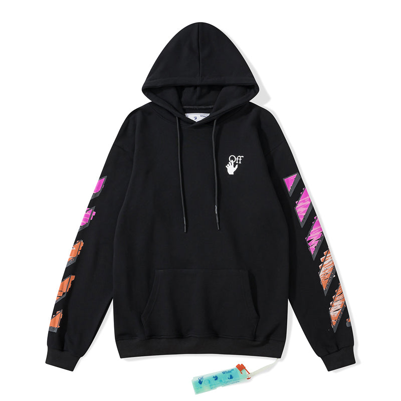 Off-White 752 doodle arrow hooded sweater black/rose red/orange