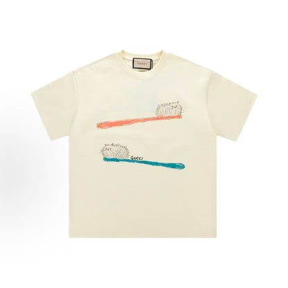 GUCCI Gucci Summer Toothbrush Cat Cute Short-Sleeved Round-Neck T-Shirt - Men's and Women's style are the same
