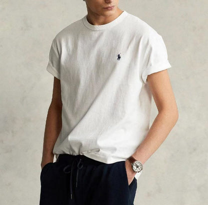 Ralph Lauren Solid-color Logo Small Spikes Embroidered Round-neck Short-sleeved T-shirt for Men - White