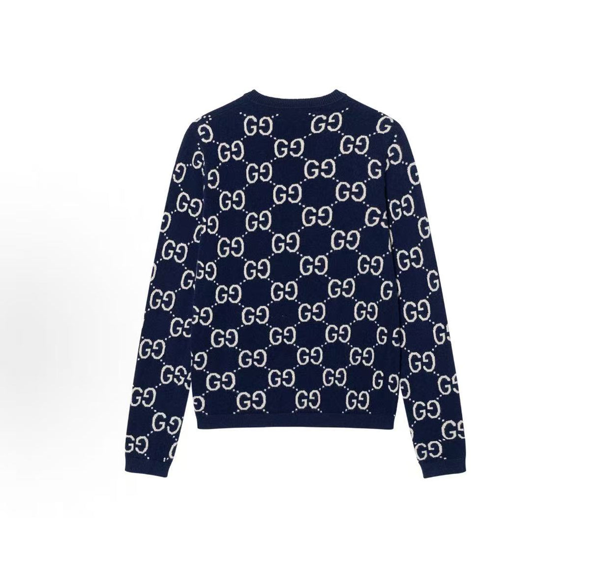 GUCCI Ancient Gurti SS22 Logo Lettered Printed Knitted Round-neck Long-sleeved Wool Sweater - Sweater for Men - Blue
