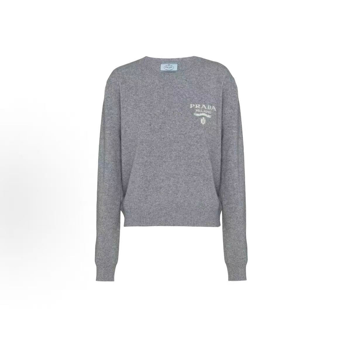 PRADA Prada FW23 Cashmere and Silk Printed Round-neck Long-sleeved Sweater for Women in Gray