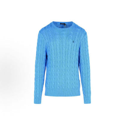 Ralph Lauren Petite Spurs Embroidered Solid Twill Roundneck Pullover Long Sleeve Knit Shirt for Men - Blue