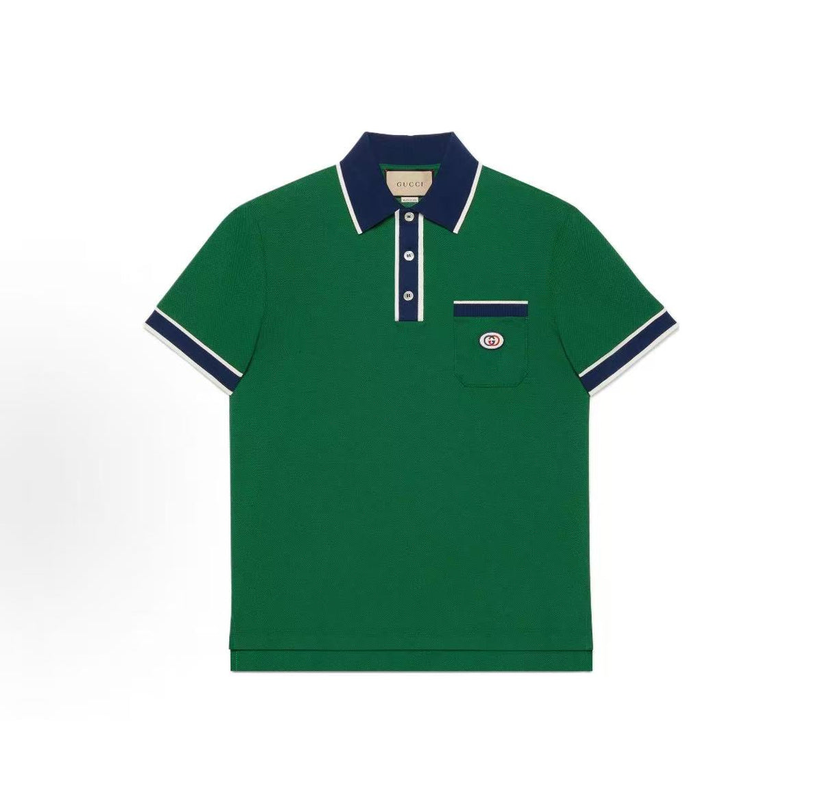 GUCCI SS22 Interlocking Double G Beaded Short-Sleeved Polo Shirt for Men - Green
