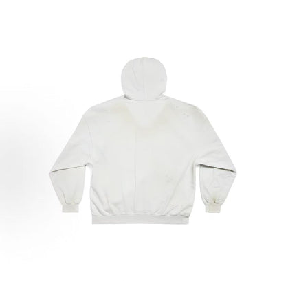 Balenciaga letter print pullover with hood and long sleeves. Regular fit. Men's and women's versions are the same. White.
