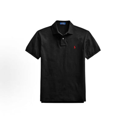 Ralph Lauren FW21 Logo Embroidered Solid Mesh Short-Sleeved Polo Shirt - Messy Hair - Men's - Black